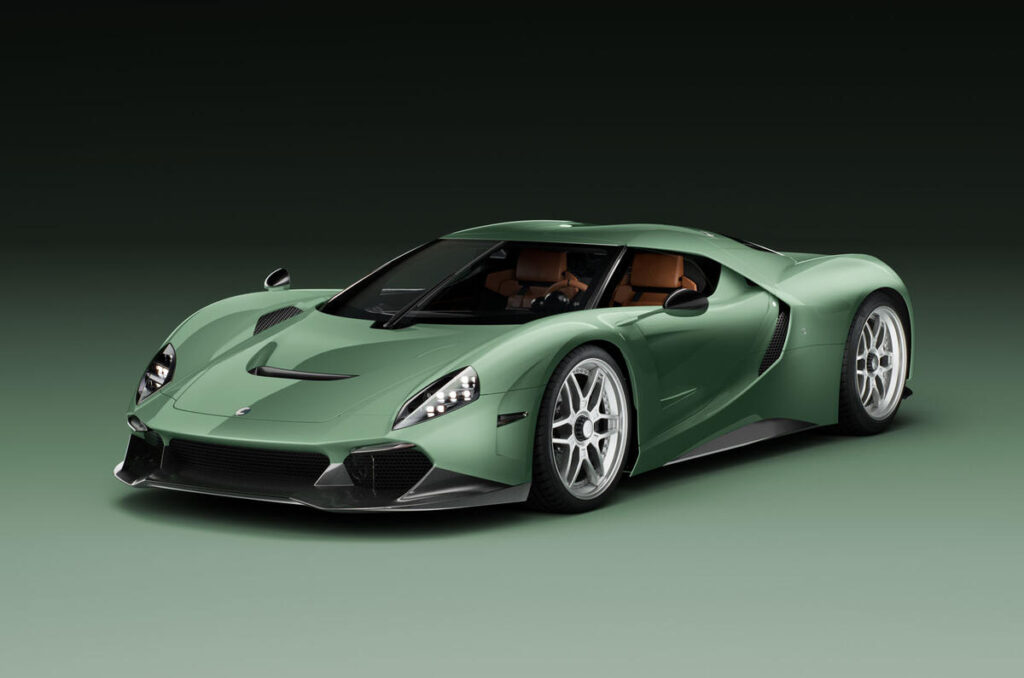 A sleek red sports car parked on the street, featuring shiny alloy wheels and low-profile tires.